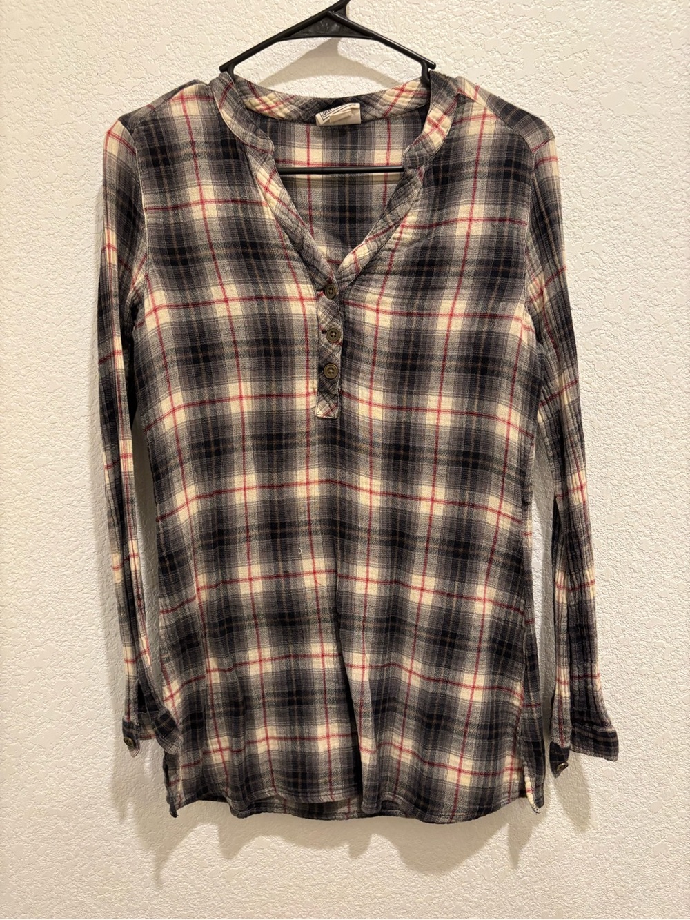 Plaid Henley Tunic in Black & Cream
